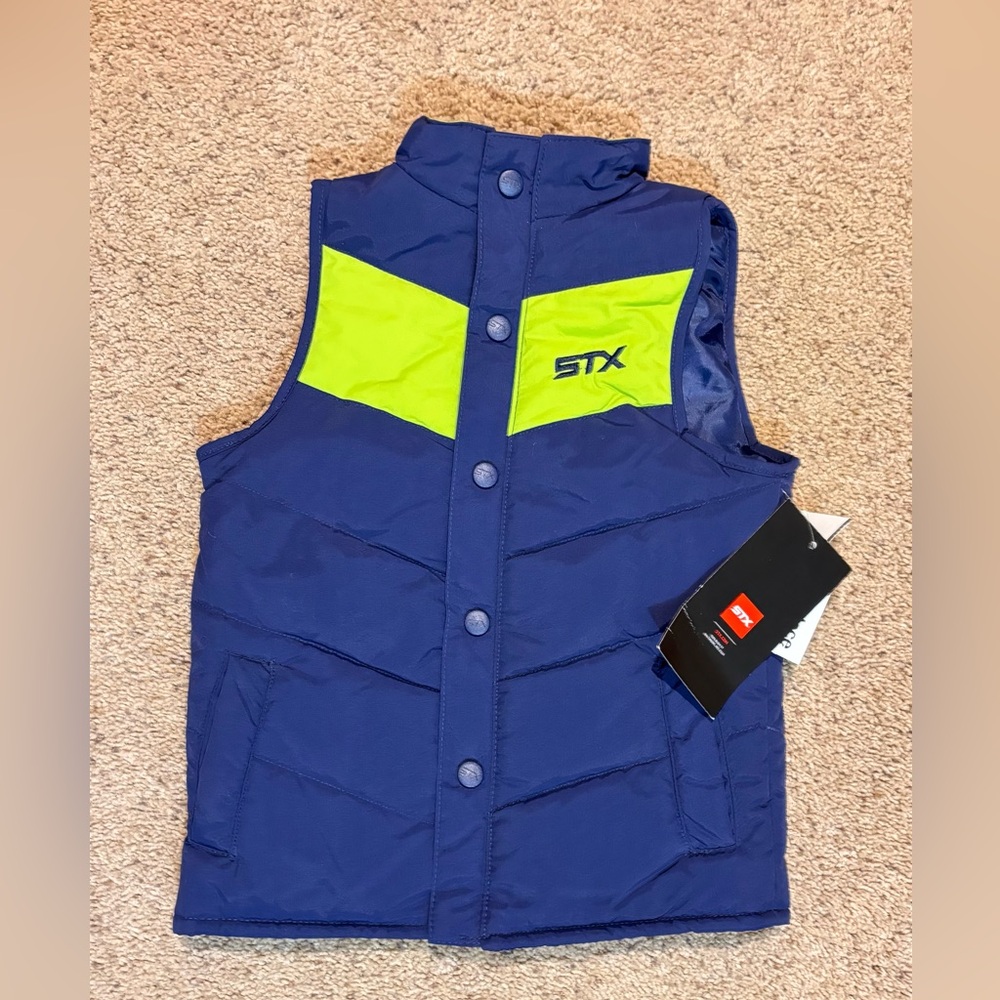 STX Blue and Neon Green Puffer Vest, size 3T